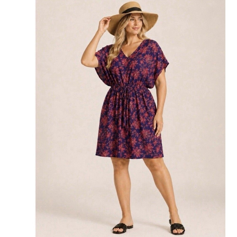 Lands' End Women's XL/XXL Swim Cover-Up Dress Floral Purple Pink 100% Modal